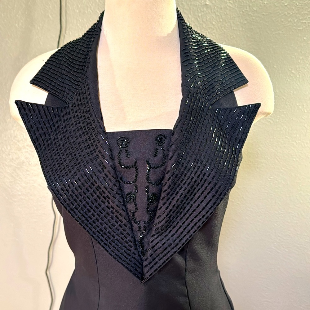 Crosslisted   **SOLD**        Black tuxedo style full length dress with beads an - Picture 5 of 8